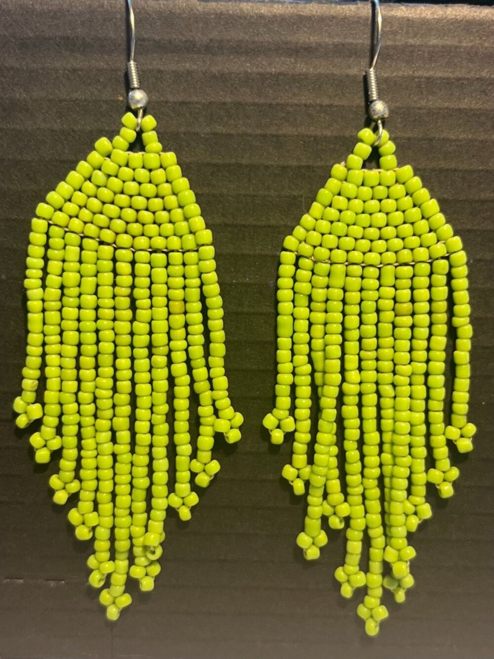 Lime Green Beaded Fringe Statement Earrings